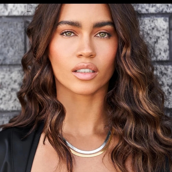 NWT Jennifer Zeuner Allie Gold Herringbone Necklace in 14 k Gold plated - Picture 2 of 3